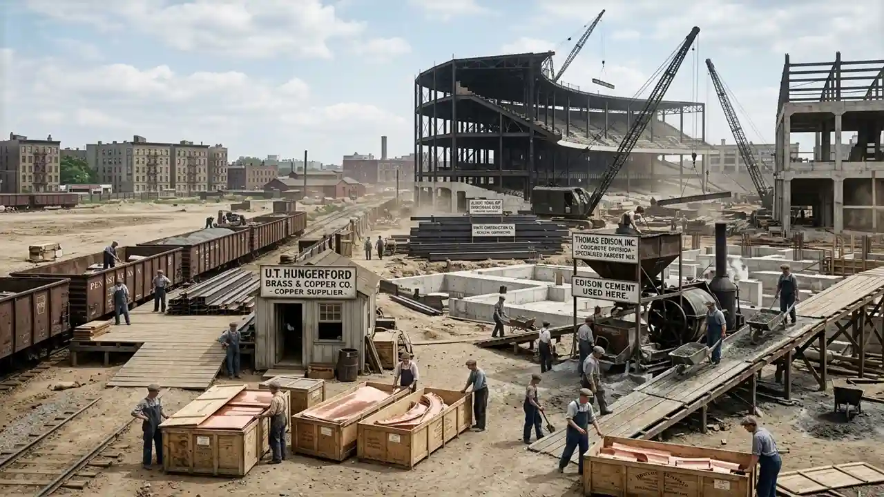 who supplied key building material for the construction of the original yankee stadium?
