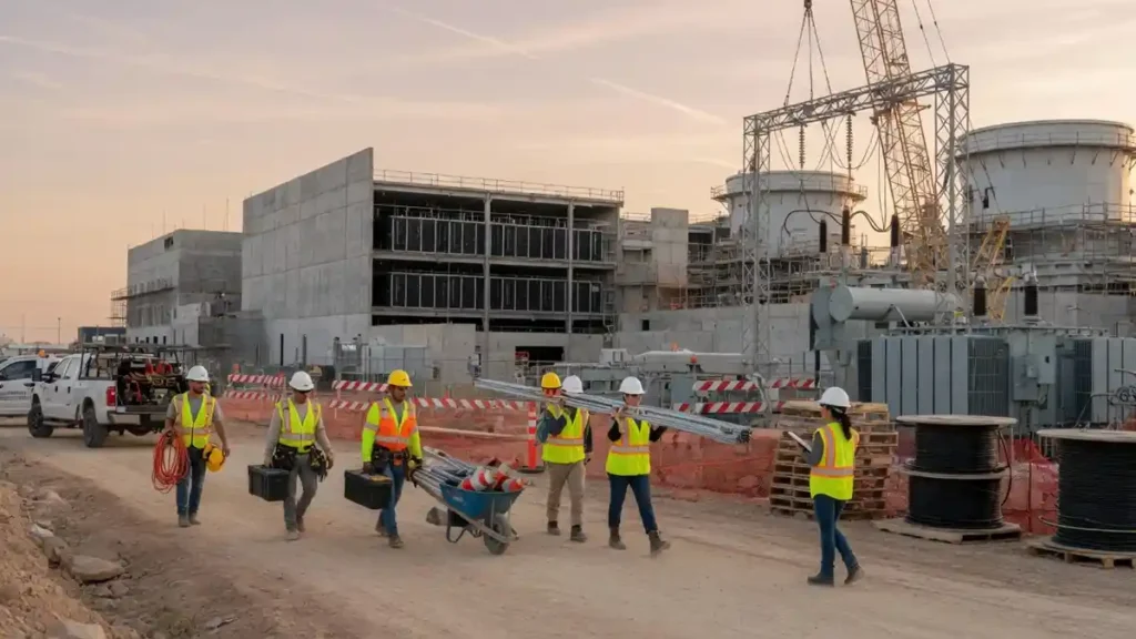 construction workers moving to data centers