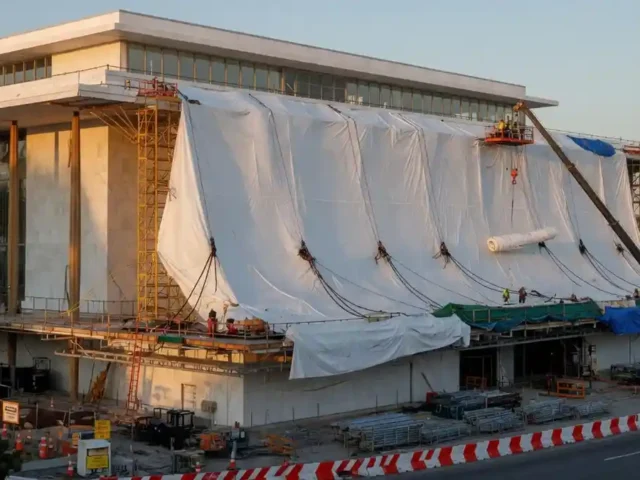 Kennedy Center Tarp Facade Construction Explained